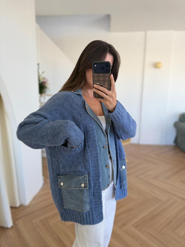 Denim X Blue Triko Cardigan With Double Pockets