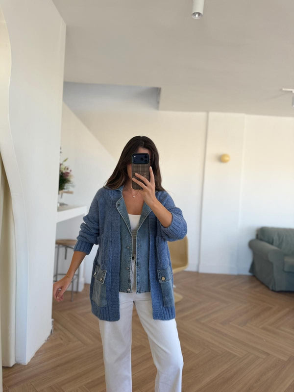 Denim X Blue Triko Cardigan With Double Pockets
