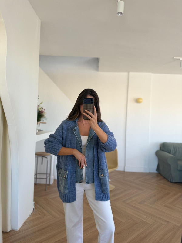 Denim X Blue Triko Cardigan With Double Pockets