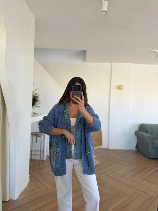 Denim X Blue Triko Cardigan With Double Pockets