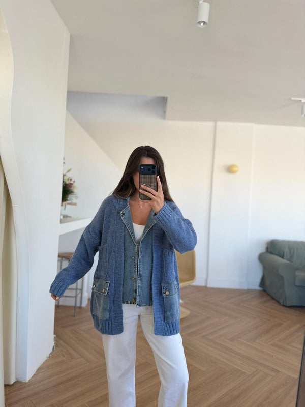 Denim X Blue Triko Cardigan With Double Pockets