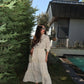 Cotton Beige Embroidered Floral Skirt With Tassels
