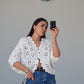 Italian White Crochet Top With Buttons