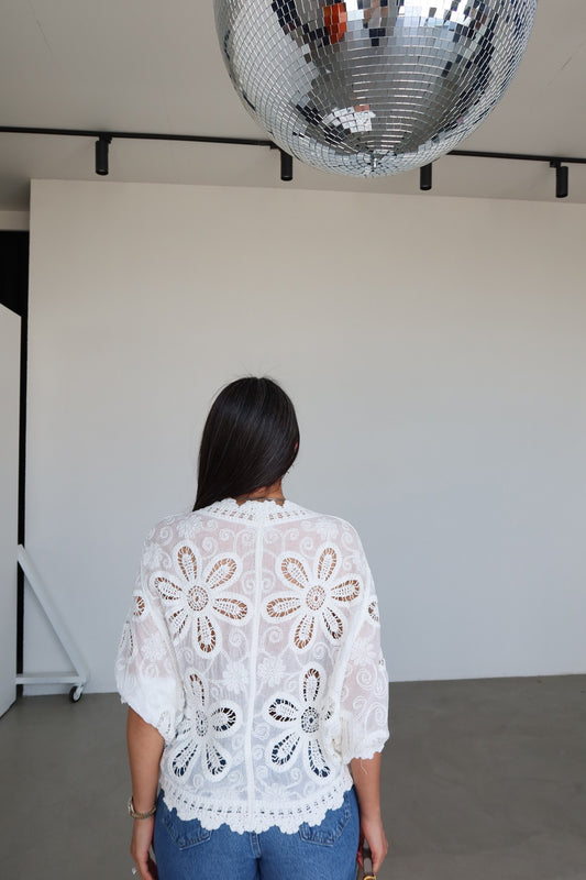 Italian White Crochet Top With Buttons