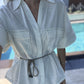Off White Linen Half Sleeves Belted Blouse