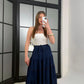 Navy Stripy Flowy Skirt