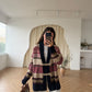 Navy X Red Vintage Cardigan With Leather Belt