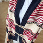 Navy X Red Vintage Cardigan With Leather Belt
