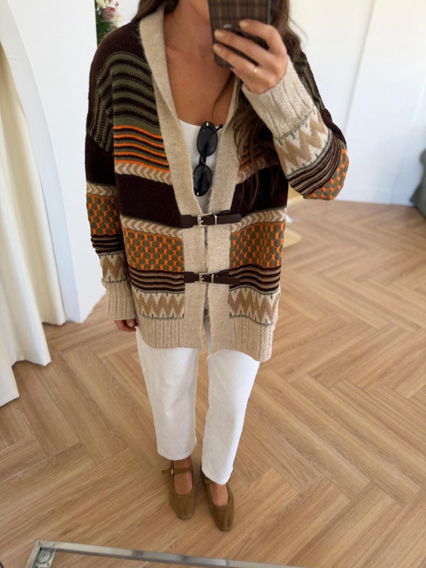 Brown X Orange Vintage Cardigan With Leather Belt