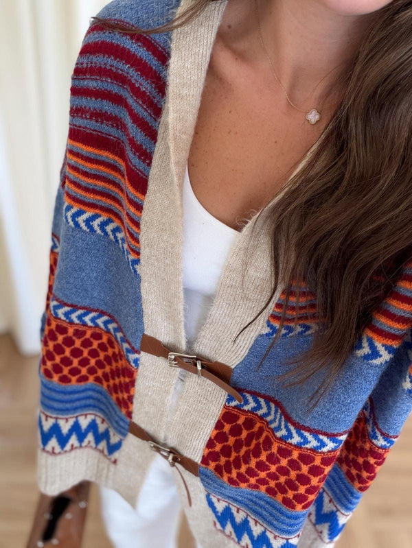 Blue X Orange Vintage Cardigan With Leather Belt