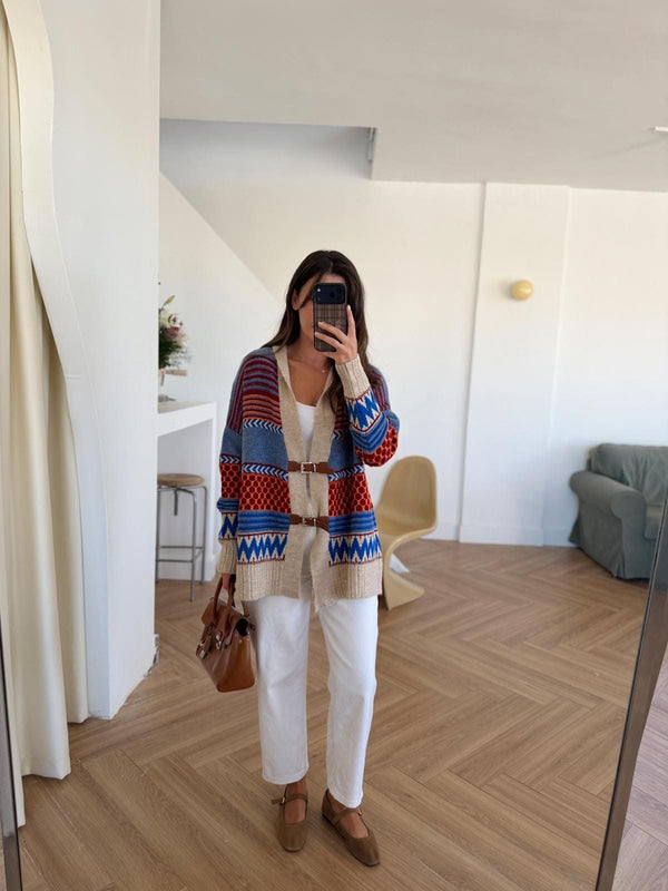 Blue X Orange Vintage Cardigan With Leather Belt