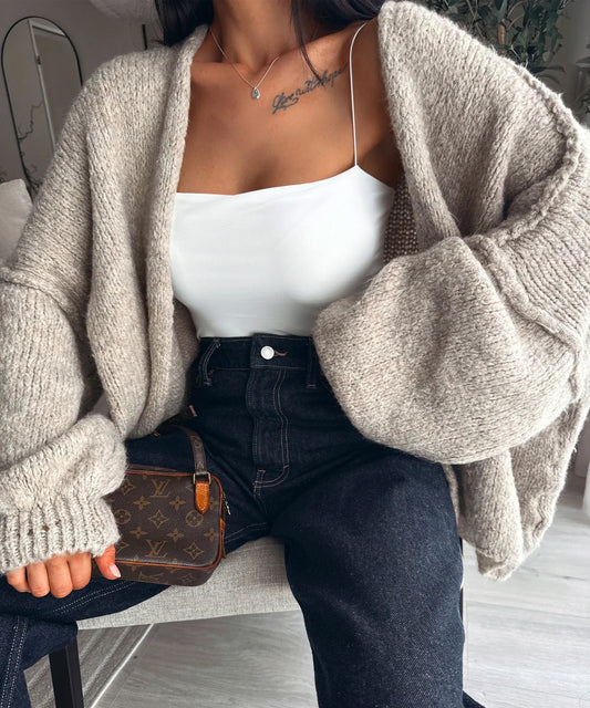 Italian Latte Triko Open Cardigan