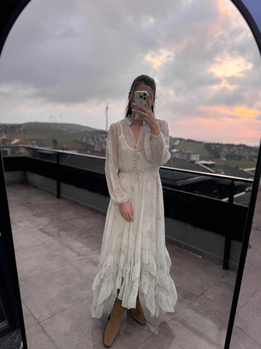 The Grey Vintage Ruffles Chiffon Dress