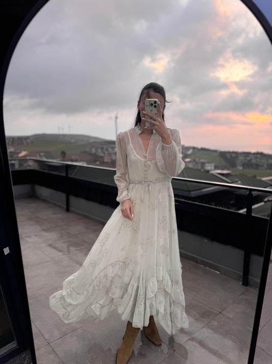 The Grey Vintage Ruffles Chiffon Dress