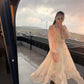 Beige Vintage Ruffles Chiffon Dress