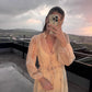 Beige Vintage Ruffles Chiffon Dress