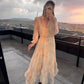 Beige Vintage Ruffles Chiffon Dress