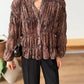 Brown Smocked Chiffon Vintage Blouse