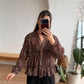 Brown Smocked Chiffon Vintage Blouse