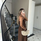 Brown Cotton Straps Dress With Dantel Details & Pockets