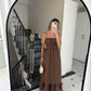Brown Cotton Straps Dress With Dantel Details & Pockets