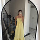 Yellow Cotton Straps Dress With Dantel Details & Pockets