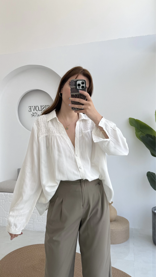 White Black Striped Cotton Blouse