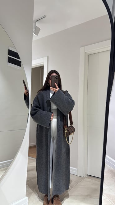 Dark Grey Heavy Longline Coat Cardigan