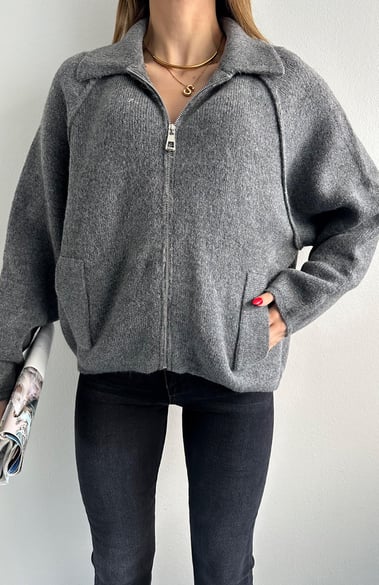 Grey Zip Up Wool Jacket