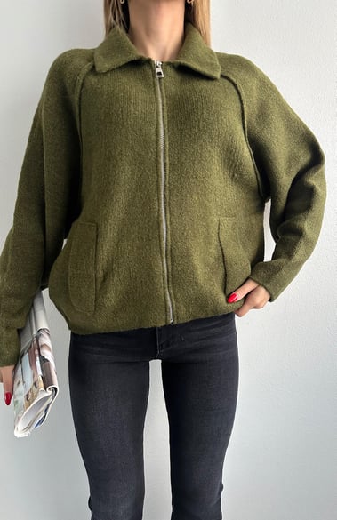 Olive Zip Up Wool Jacket