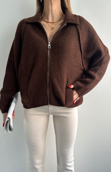 Brown Zip Up Wool Jacket