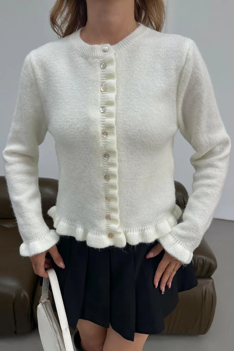White Ruffled Cardigan