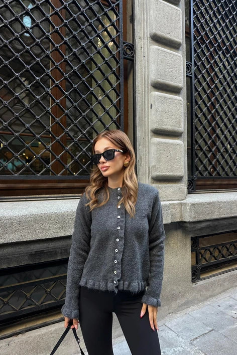 Grey Ruffled Cardigan