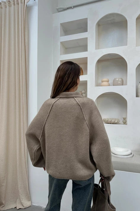 Beige Zip Up Wool Jacket