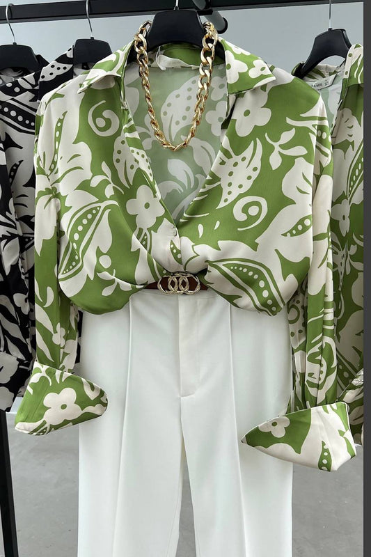 Satin Green Floral Shirt