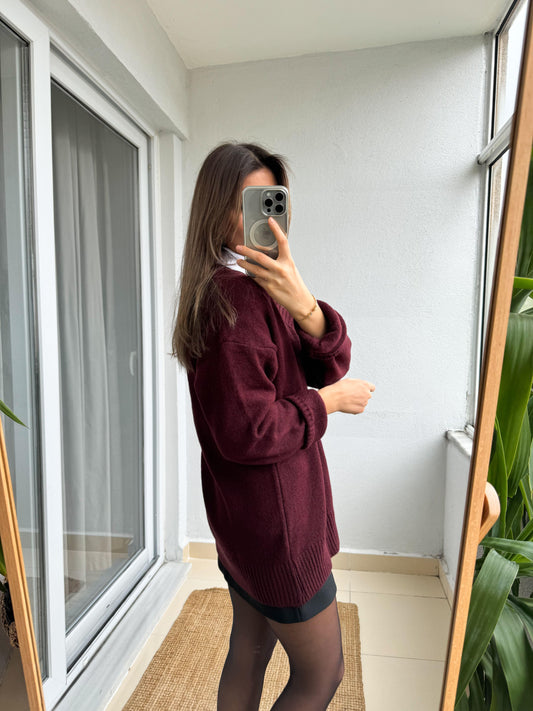 Burgundy V Neck Pullover