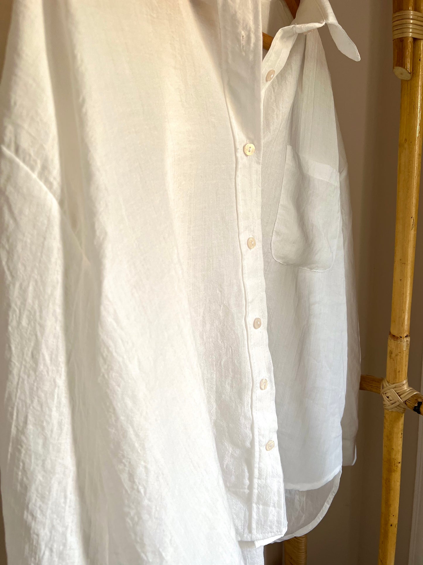 White Linen High Low Shirt