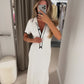 Off White Triko Ribbed Dress With Black Stripes
