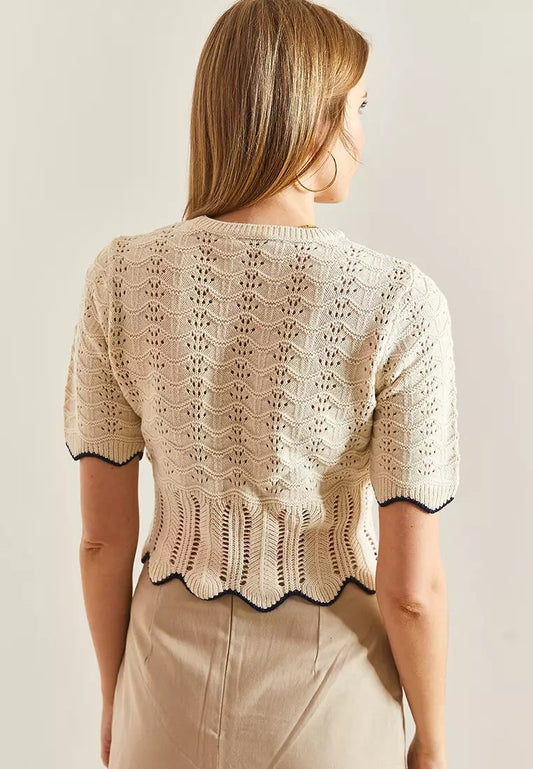 Off White X Navy Zigzag Crochet Top