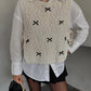 Off White Crochet Vest With Ties & Bows