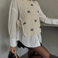 Off White Crochet Vest With Ties & Bows