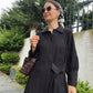 Black Embroidered Floral Dress With Side Belt