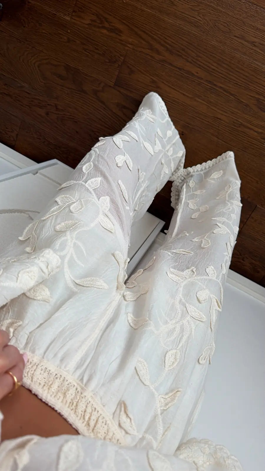 Beige Floral Petals Straight Leg Pants