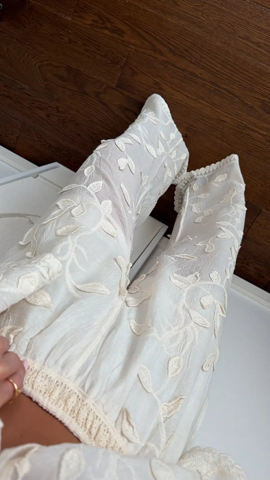 Beige Floral Petals Straight Leg Pants