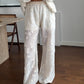 Beige Floral Petals Straight Leg Pants