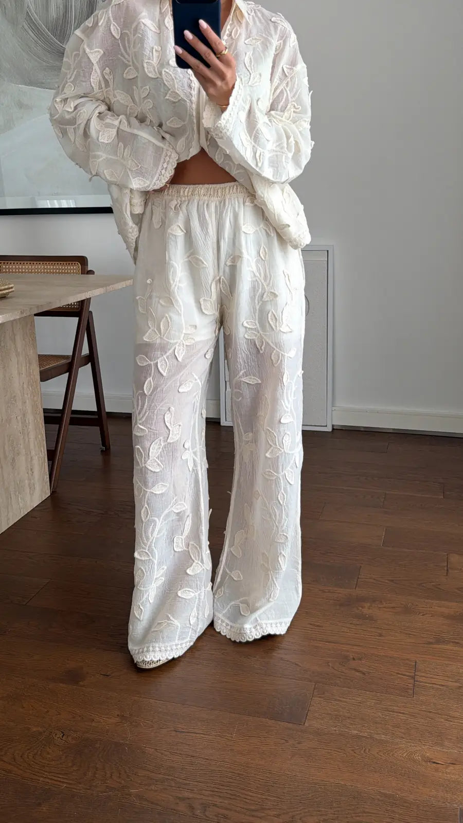 Beige Floral Petals Straight Leg Pants