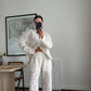 Beige Floral Petals Straight Leg Pants