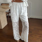 White Floral Petals Straight Leg Pants