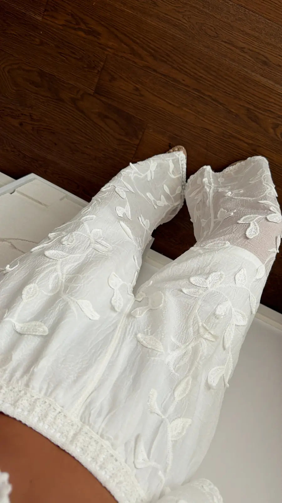 White Floral Petals Straight Leg Pants