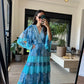 Blue Floral Chiffon Ruffle Dress With Elastic Waist